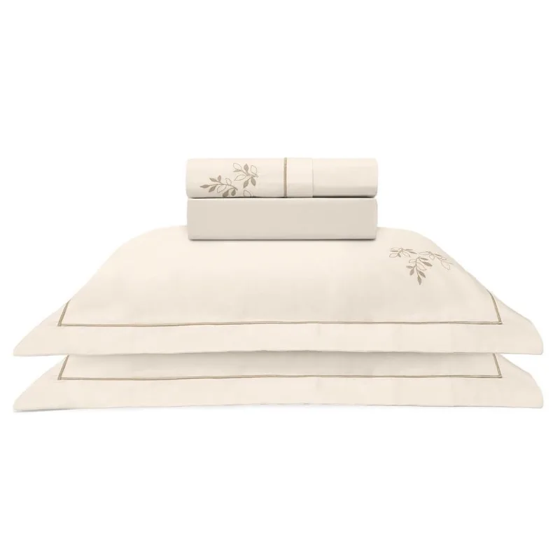 Jogo de Cama 230 Fios Romance Bordado Folhas Buettner King | Pérola