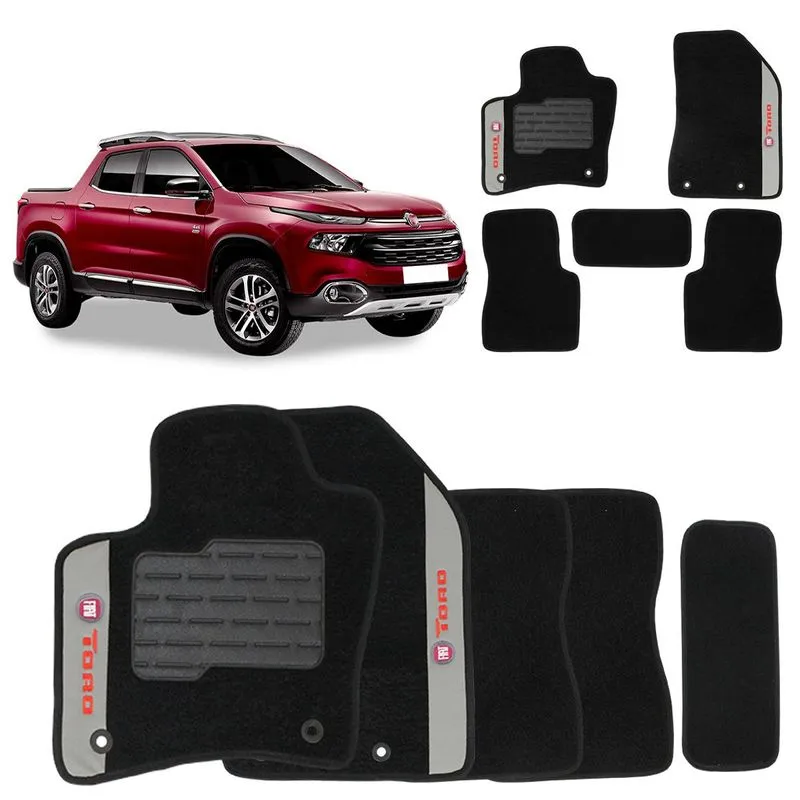 Jogo de Tapete Carpete Fiat Toro 2016 a 2023 Preto Bordado 5 Pçs