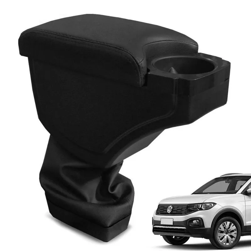 Apoio De Braço T-cross 2019 A 2022 Porta Copos Preto Linha Preta Couro Sintético