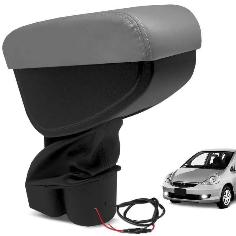Apoio De Braço Fit 2004 A 2008 Cinza Linha Cinza Couro Sintético Com Entrada Usb
