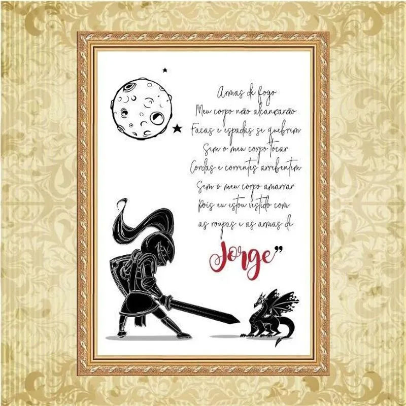 Quadro Moldura Dourada Infantil São Jorge 45X34Cm