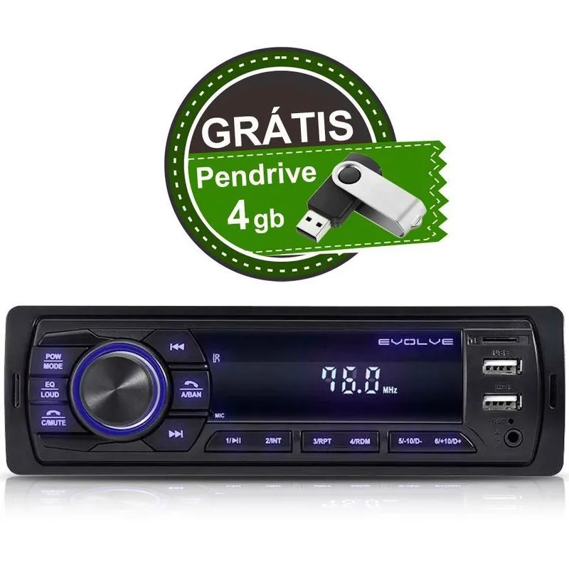 Autoradio Evolve Bluetooth 4x35w 2 Usb Fm Aux Mp3 Sd Card C