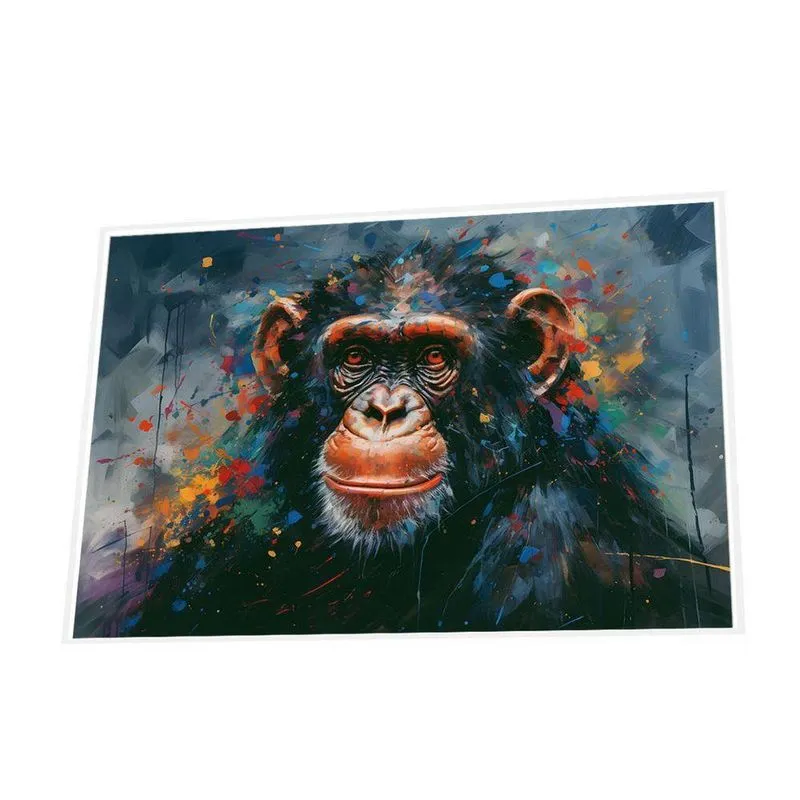 Quadro Macaco De Aquarela Vinil Sem Vidro Tamanho Moldura 40x30 Caixa Branca