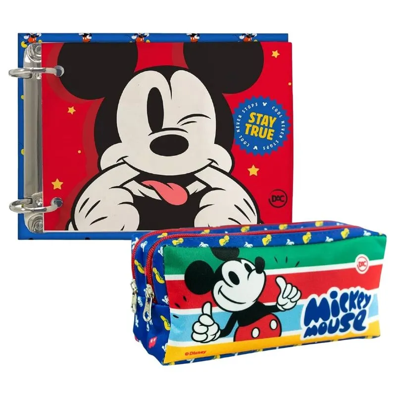 Kit Escolar Ficheiro Mickey 80 Folhas E Estojo Duplo Mickey