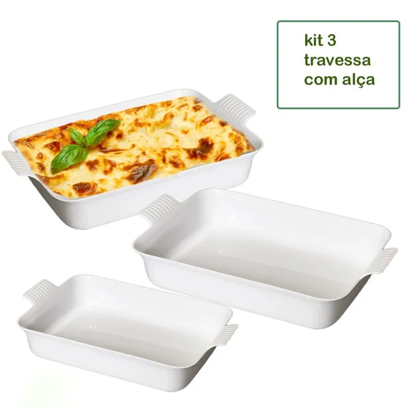 Kit 3 Travessa Para Condimentos Cozinha Le Chefe Branca Retangular