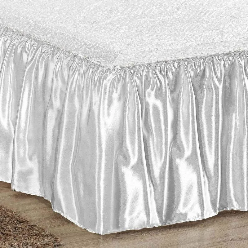 Saia Cama Box Branca Babado Tamanho Casal King Cetim Seda