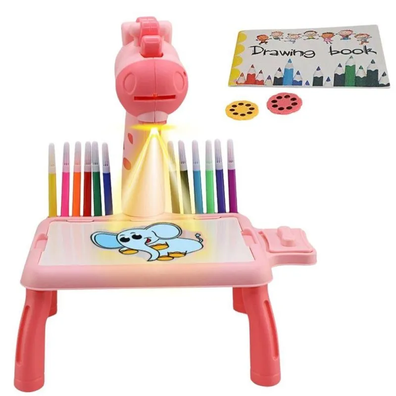Lousa Rosa Com Projetor Mesinha Girafinha Para Crianças Pintarem