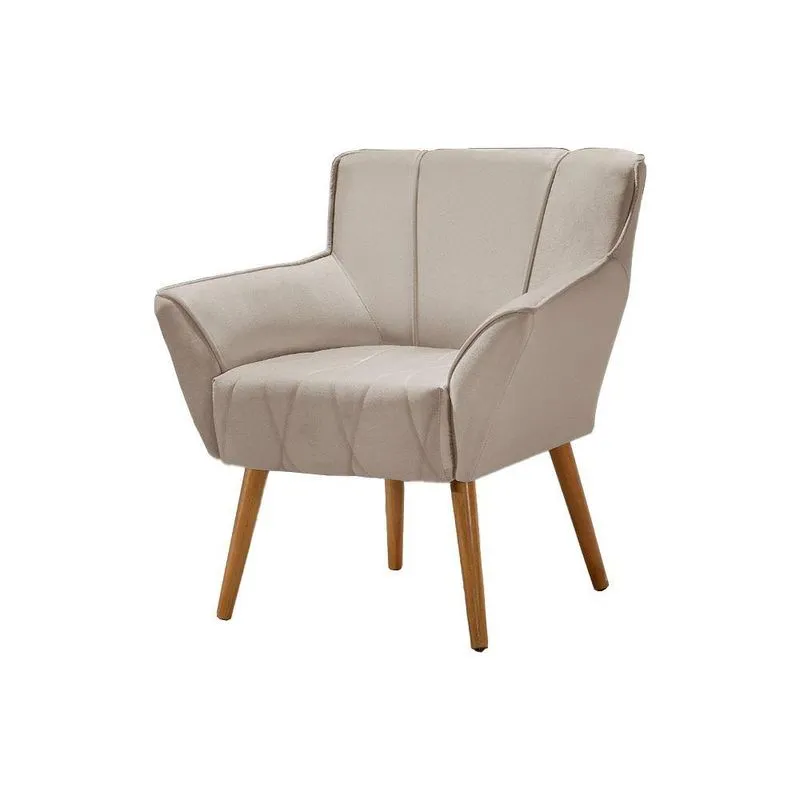 Kit 6 Poltronas Decorativa Itália Para Sala De Estar Base Madeira Maciça Estofado Veludo Bege - Bege
