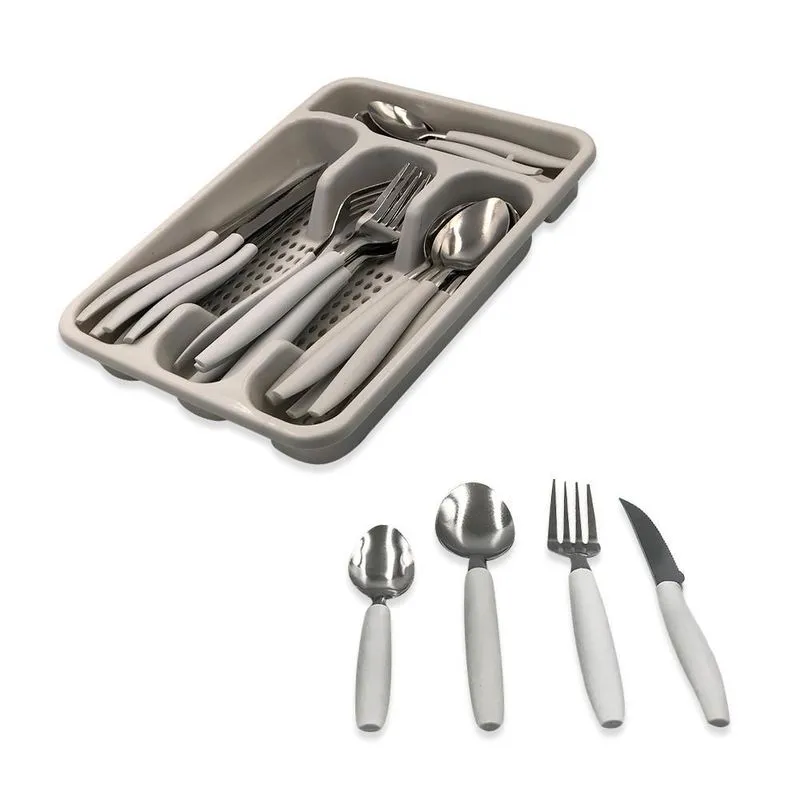 Conjunto De Talheres Inox Com Porta Talher - Kit De 25 Peças