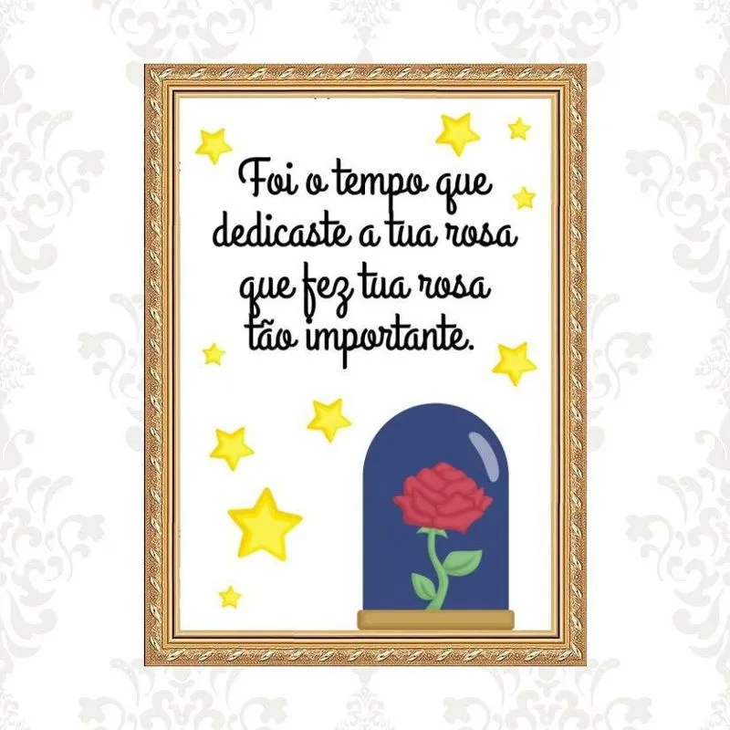Quadro Moldura Dourada Pequeno Príncipe 33X24Cm