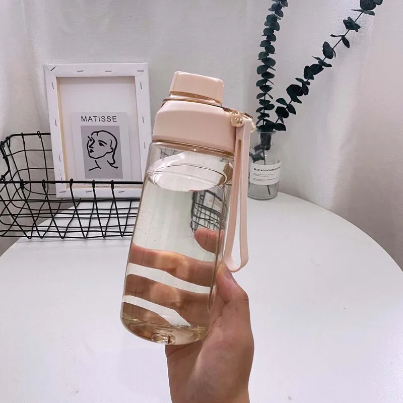 Garrafa De 650ml Com Tampa E Alça Para Adulto - Bege