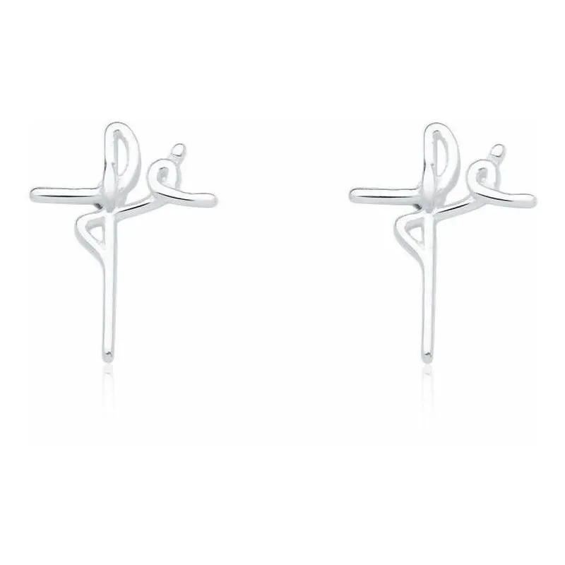 Brinco Feminino Cruz, Crucifixo, Gospel Fé Prata 925 Lis20