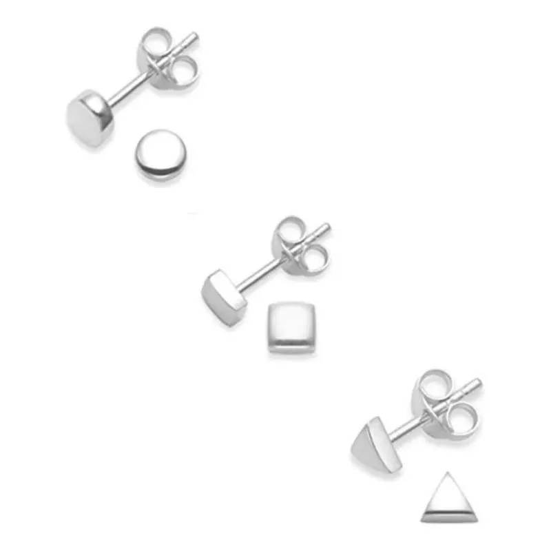 Kit Trio 3 Pares De Brincos Geométrico Em Prata 925 Tri80