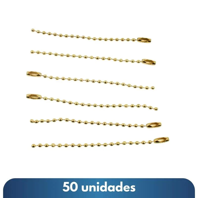 Kit 50 Corrente De Bolinha 2.4mm Com Fecho Canoa Em Ferro 8cm Dourado