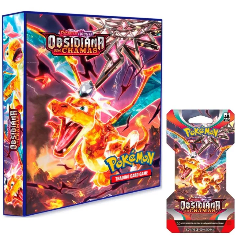 Kit Pasta Fichário Pokémon Escarlate E Violeta Obsidiana Em Chamas Dragonite + Blister Unitário