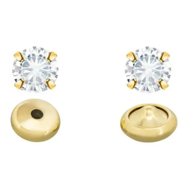 Par De Brincos Solitário Pedra Zirconia 4 Mm Banhado Ouro 18