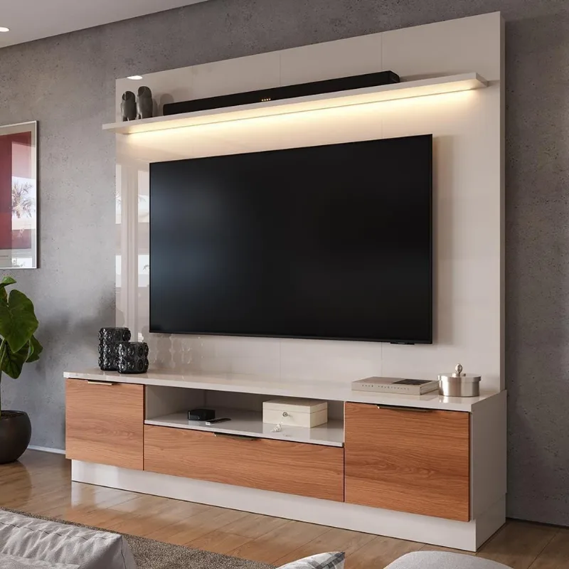 Estante Home Noble 1.8 Para Tv Até 75” Com Luz De Led Para Sala Off White/jequitiba Off White/jequitiba