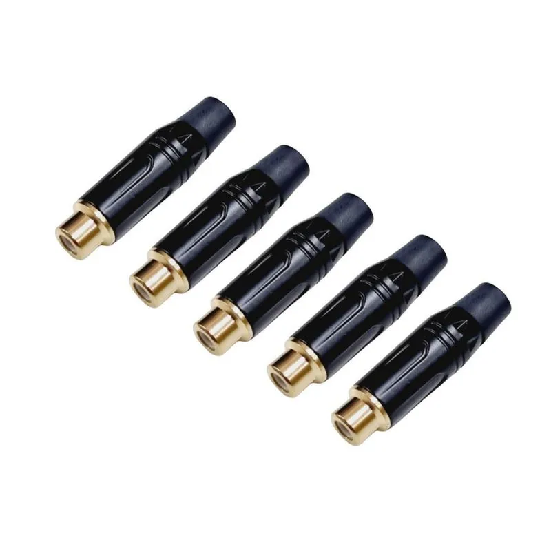 Kit 5 Plug Rca Fêmea Profissional Preto Dourado Preto Mxt