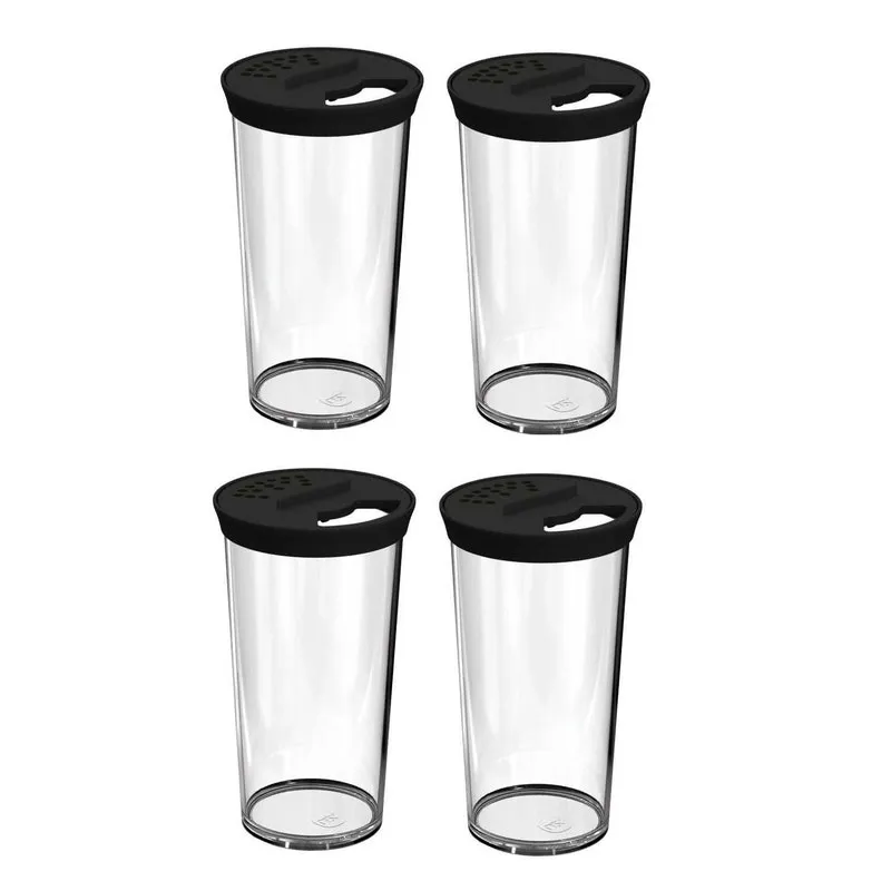 Kit 4 Farinheiros Porta Condimentos 500Ml Plástico Uz Preto
