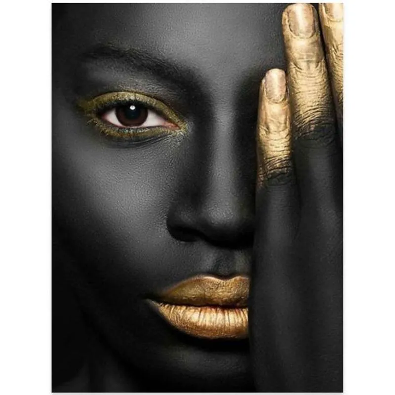 Quadro Decorativo Mulher Negra Maquiagem Dourada Ll