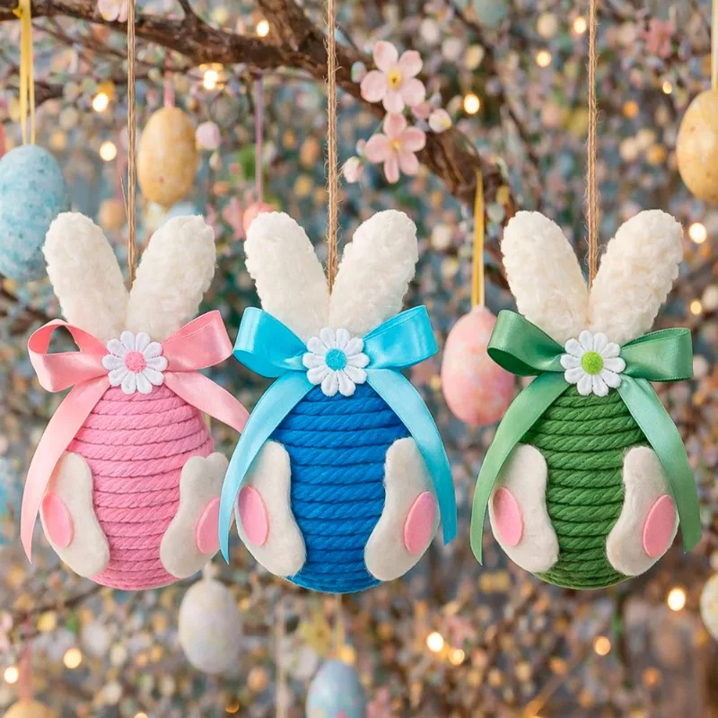 Pendente Decoração De Páscoa Ovinhos Coelho 13x8cm Kit 3pçs