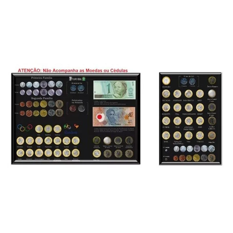 Kit 2 Quadros Coleção Moedas Comemorativas Plano Real