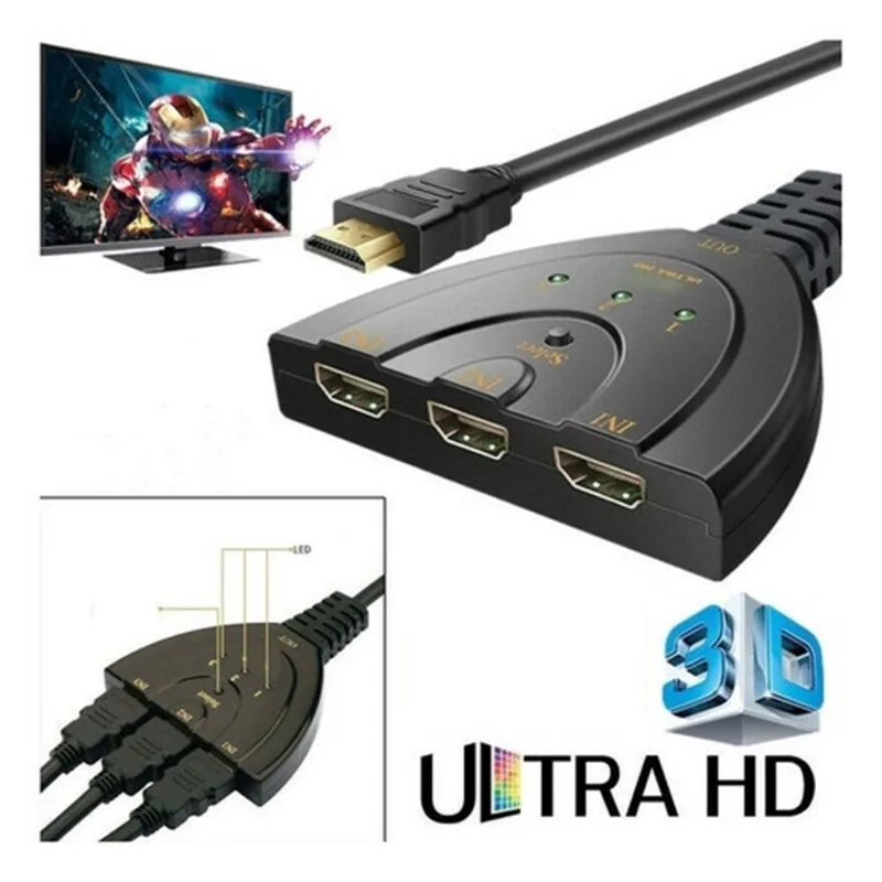 Switch Hdmi 3 Entradas e 1 Saída 1.3v Com Suporte 3d e 1080p