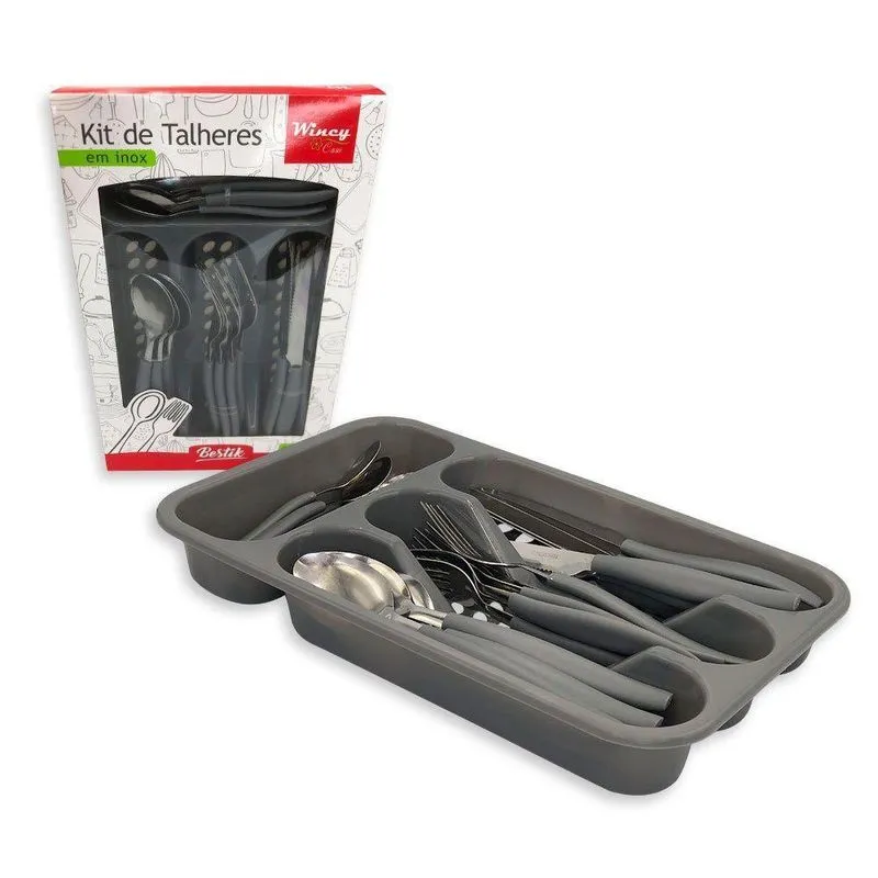 Kit De Talheres Em Inox 25 Peças - Cinza