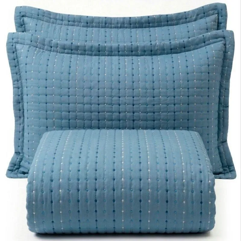 Kit Cobre Leito Flick Matelado Bordado King 3 Peças Percal Azul Lilly Home Enxovais