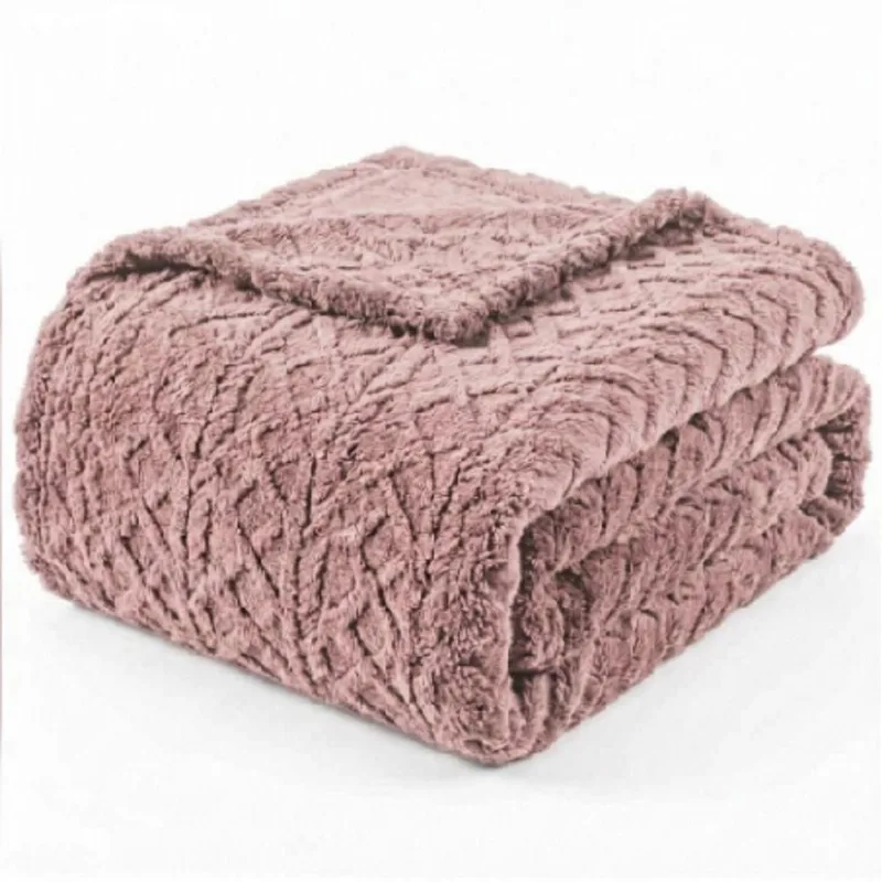 Manta Alto Relevo Queen 220x240CM Sherpa Aconchegante Liso Rosa Nude Lilly Home Enxovais