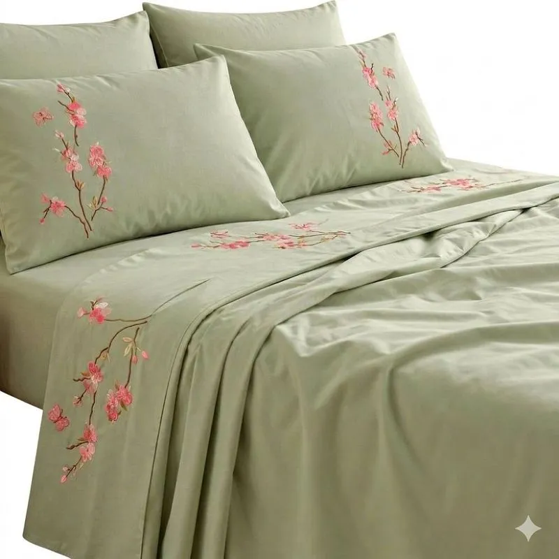 Jogo de Cama Lençol Jessy Queen 4 Peças 100% Poliéster Percal Bordado Verde Lilly Home Enxovais Jogo de Cama Jessy Queen 4 Peças Percal 100% Poliéster Bordado Verde Lilly Home Enxovais