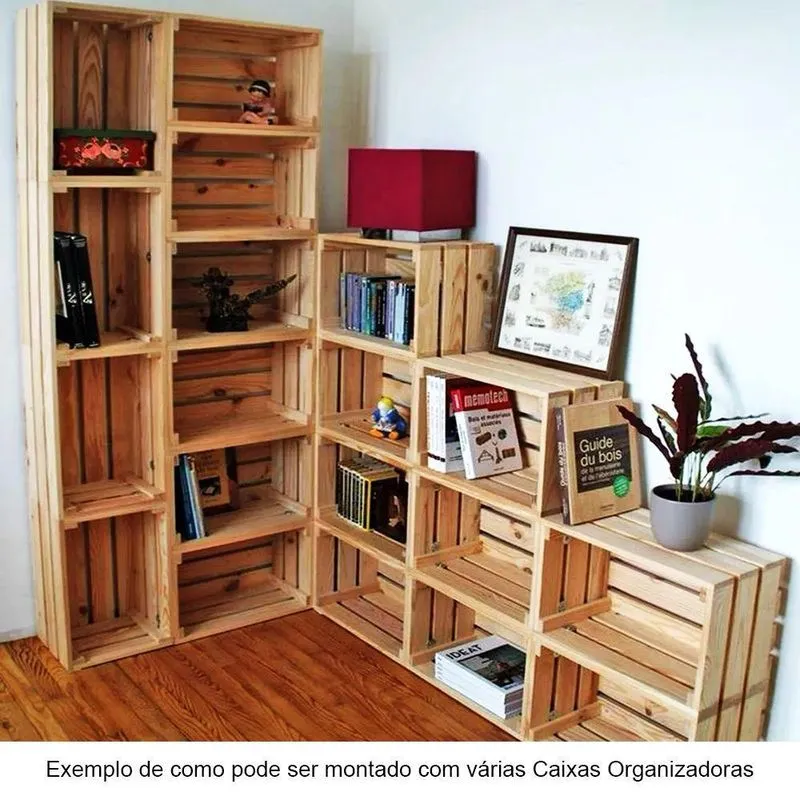 2 Caixas Organizadora Decorativo Madeira Pinus 47x29 Marrom