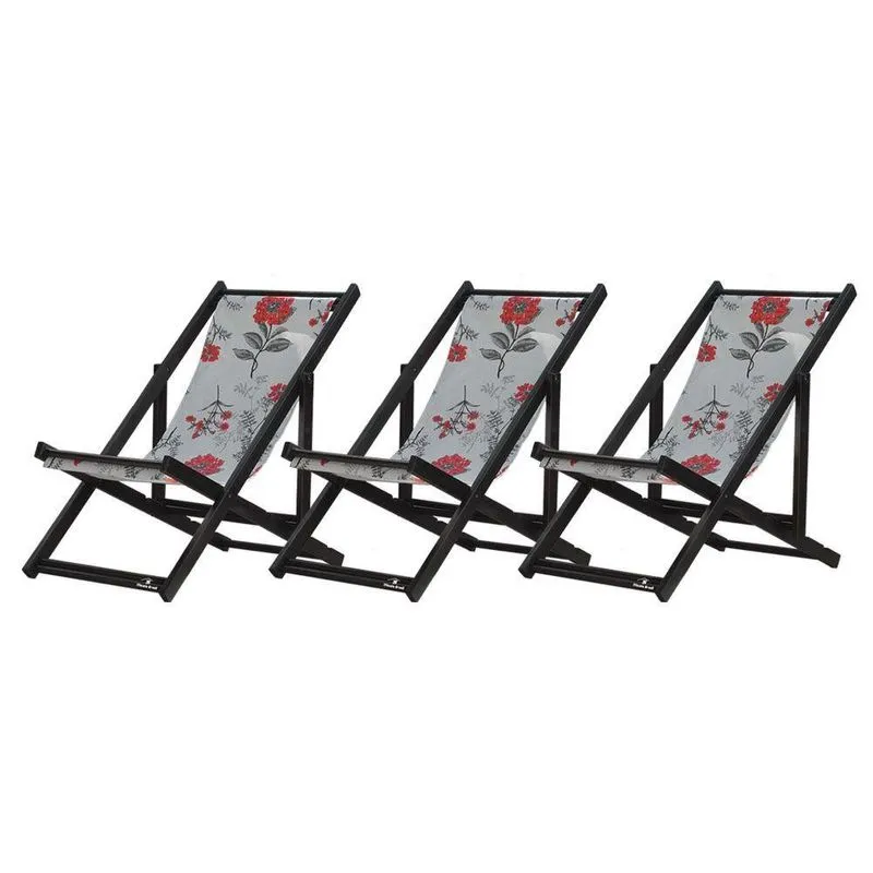 Kit 3 Espreguiçadeiras Dobrável Black Sb-cinza Floral