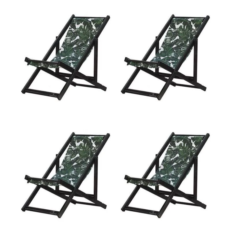 Kit 4 Espreguiçadeiras Dobrável Black Sb-folhas Verdes