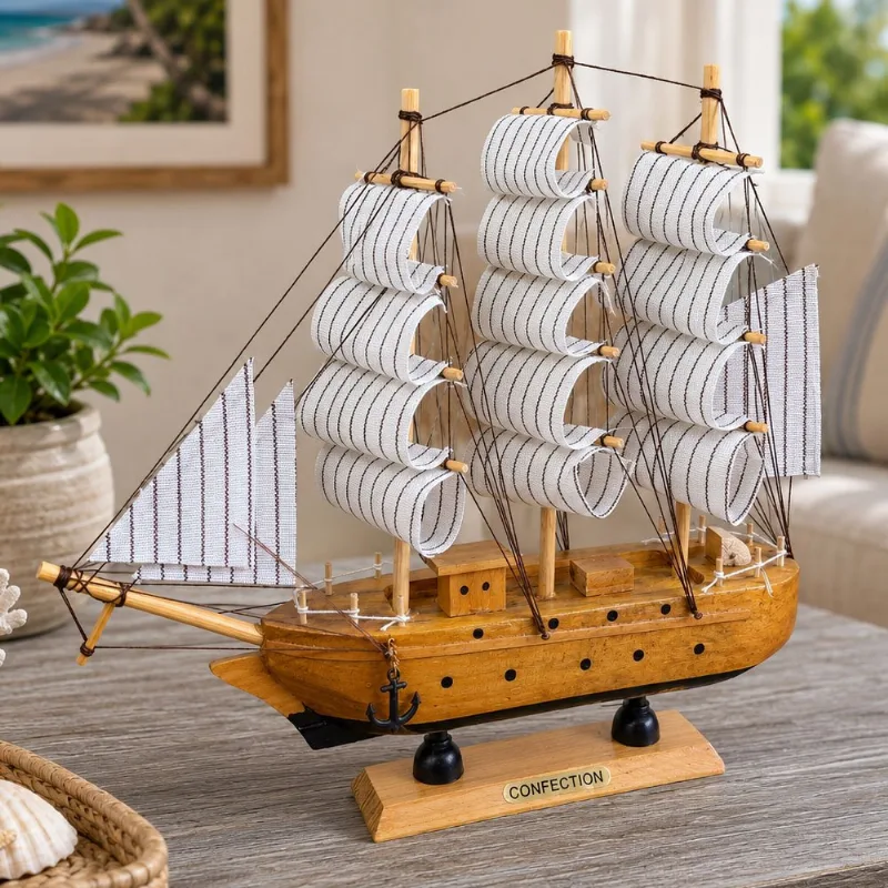 Navio Miniatura Barco Caravela Enfeite Casa Praia Artesanal C