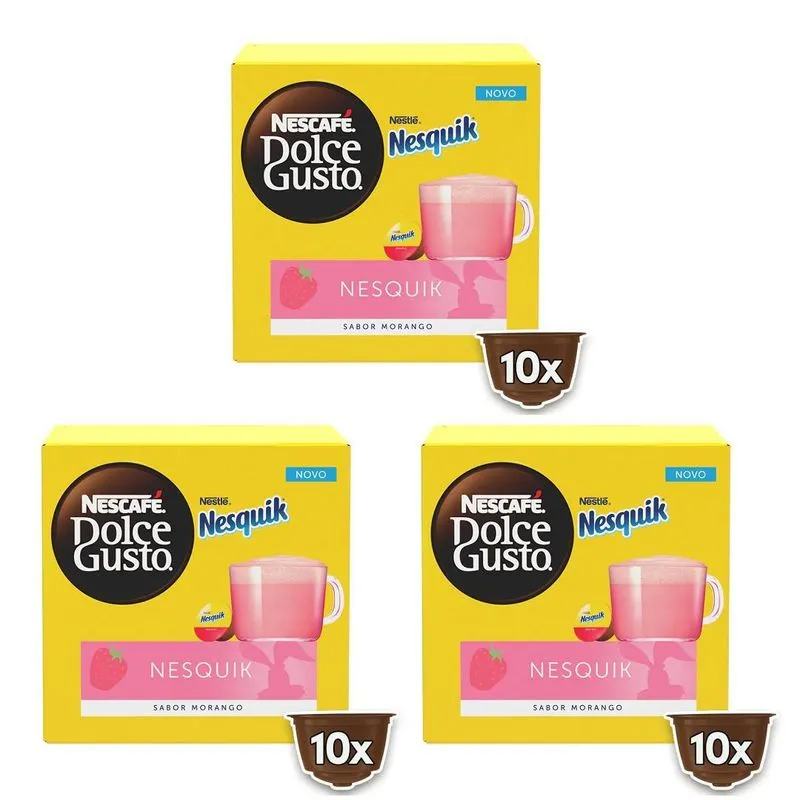 Kit 30 Cápsulas Nescafé Dolce Gusto Nesquik Morango 3 Caixas