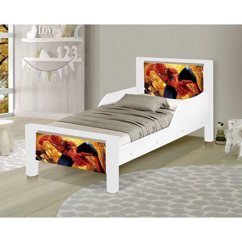 Mini Cama Infantil Homem Aranha Adesivada Com Colchão Branco
