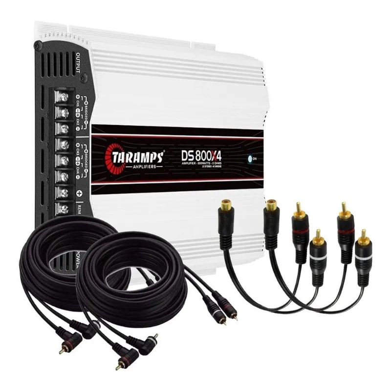 Módulo Amplificador Digital Taramps DS800x4 2 Ohms + 2 Cabos rca 5mt + 2 Cabos Y
