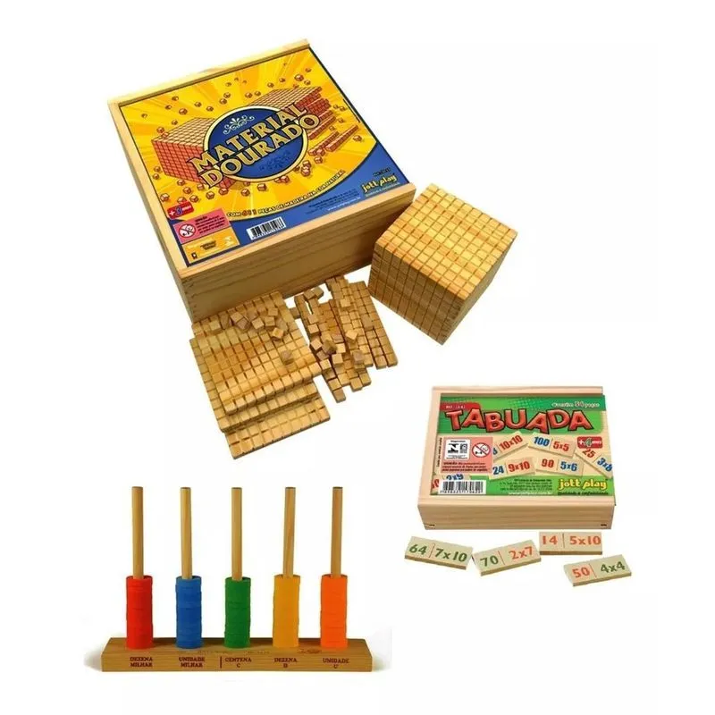 Kit Com Material Dourado 611 Peças Tabuada e- Ábaco Aberto