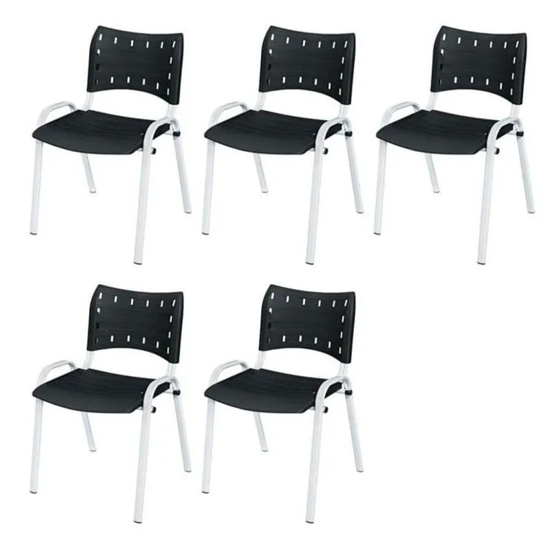 Cadeira Iso Base Branco Igreja, Escola, Escritório - Preto Kit 5 Peças