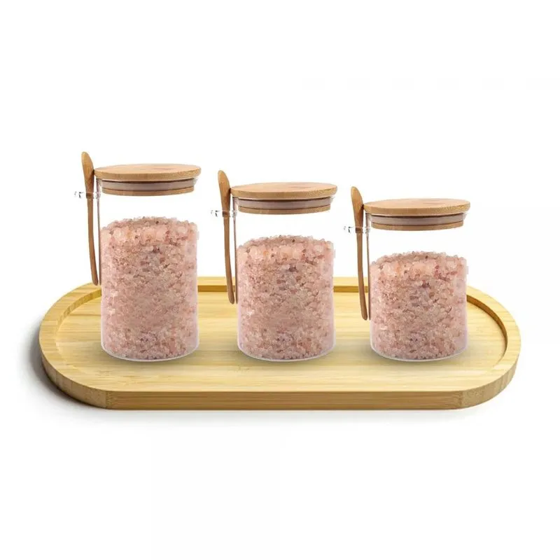 Petisqueira Bandeja Oval 33Cm + 3 Pote Bambu Com Colher