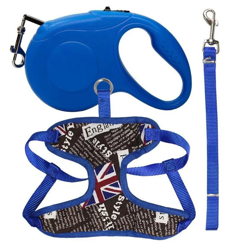 Conjunto Passeio Pet Peitoral + Guia Retrátil + Fixa Azul