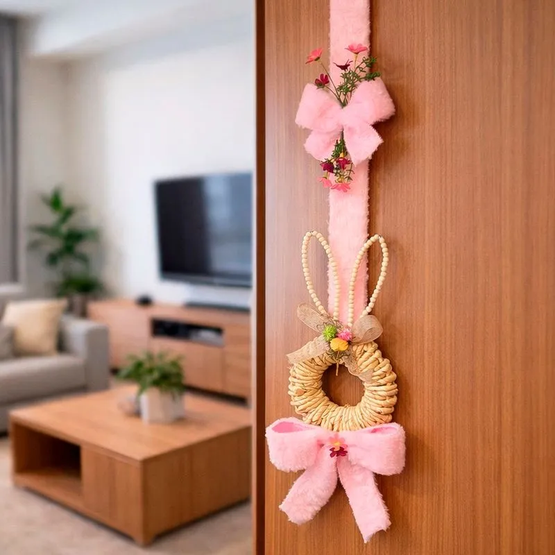 Escapulário Guirlanda Coelho Rosa Decoração Porta Páscoa 2m