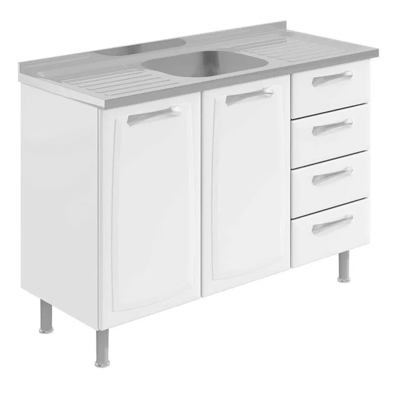 Gabinete 2 Portas e 4 Gavetas com Pia Premium Itatiaia IG3G4-120TL Branco