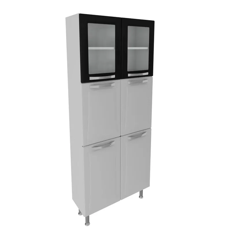 Paneleiro Duplo com 2 Portas de Vidro 5 Prateleiras Itanew Itatiaia Branco/Preto