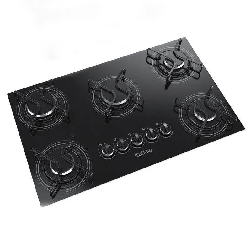 Cooktop Itatiaia 5 Bocas Mega Chama Mesa Vidro Preto Bivolt