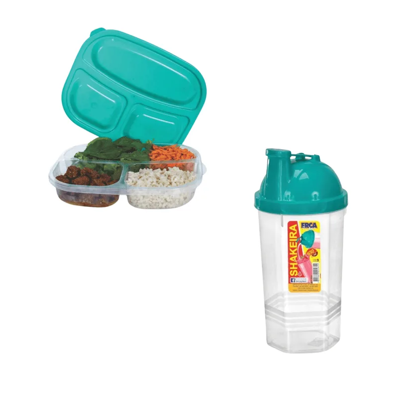 Kit 5 Marmitas 1l Fitness Desmontável E 1 Shakeira 650ml