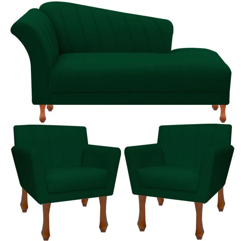 Conj Recamier Sofá Divã + 2 Poltronas Decorativa Iza Retro