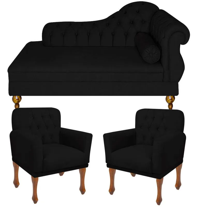 Conjunto Sofá Divã Psicologia Psicanálise Cancun + 2 Poltrona Bia