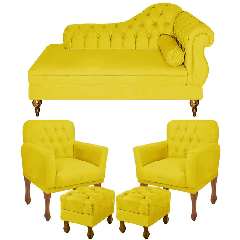 Conjunto Recamier Sofá Divã Chesterfield Cancun + 2 Poltrona Bia + 2 Puff